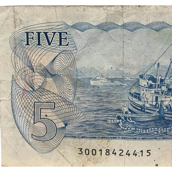 1979 Canada $5 Dollar Banknote With Fishing Scene & Sir Wilfrid Laurier Portrait - Picture 6 of 8